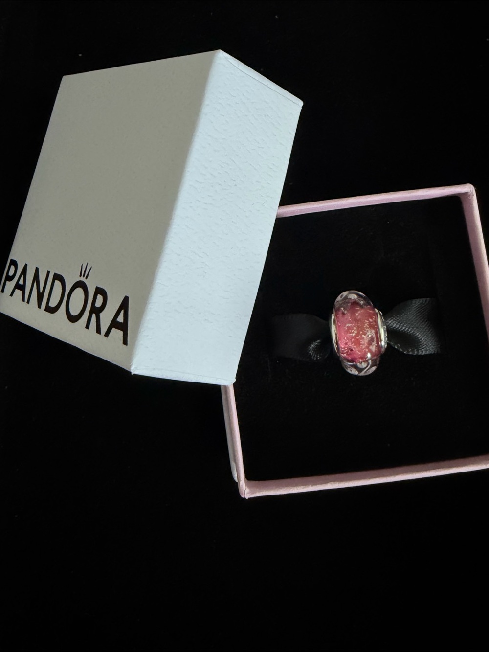 Pandora Pink Glass Charm with Silver Accents